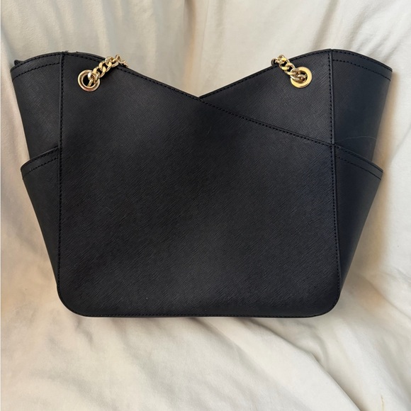 Michael Kors Black Tote with Gold Chain Accents - Picture 2 of 3